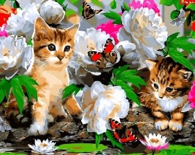 Картина по номерам Paintboy GX 8285 Котики в цветах 40x50 см