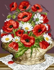 Картина по номерам Paintboy GX 32510 Маки и ромашки в плетеной корзинке 40x50 см