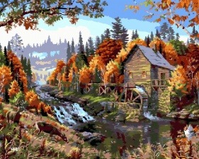 Картина по номерам Paintboy GX 7495 Водяная мельница у реки 40x50 см