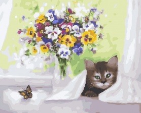 Картина по номерам Paintboy GX 26001 Фиалки и котенок 40x50 см