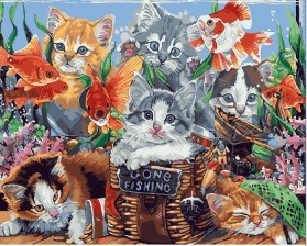 Картина по номерам Paintboy PK 26042 (GX 28612) Котята и рыбки 40x50 см