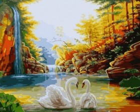 Картина по номерам Paintboy GX 32827 Пара лебедей у осеннего водопада 40x50 см