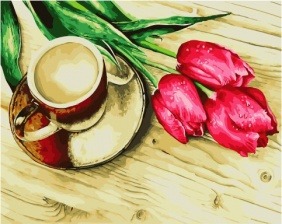 Картина по номерам Paintboy GX 30572 Тюльпаны и чашечка кофе 40x50 см