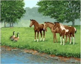 Картина по номерам Paintboy GX 34894 Лошади на водопое встретили уток 40х50 см