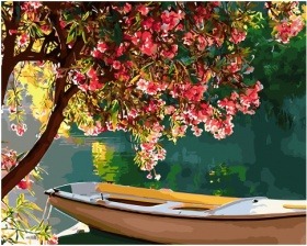 Картина по номерам Paintboy GX 34147 Лодка под цветущим деревом 40x50 см