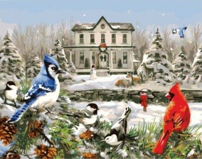 Картина по номерам Paintboy GX 31674 Зимние птицы на еловой ветке 40x50 см
