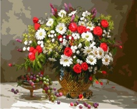 Картина по номерам Paintboy PK 45086 Алые розы, ромашки и гроздь винограда 40х50 см