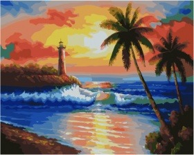 Картина по номерам Paintboy PK 41094 Маяк и пальмы на закате 40x50 см