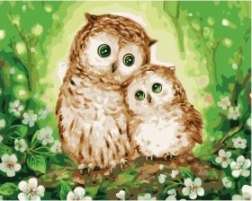 Картина по номерам Paintboy GX 36457 Сова и совенок в весеннем лесу 40х50 см