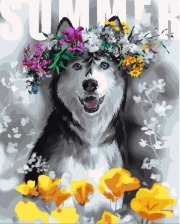 Картина по номерам Paintboy PK 26040 (GX 28564) Хаски в цветах 40x50 см