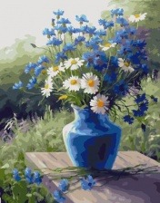 Картина по номерам Paintboy GX 32915 Синяя ваза васильков и ромашек 40x50 см