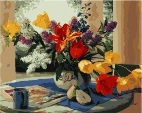 Картина по номерам Paintboy GX 33407 Разноцветные тюльпаны и сирень 40х50 см