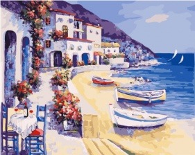 Картина по номерам Paintboy PK 41068 Лодочный причал у кафе 40x50 см