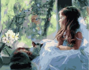 Картина по номерам Paintboy GX 6920 Девочка с котом у окна 40x50 см