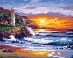 Картина по номерам Paintboy GX 33517 Золотистый закат у маяка 40x50 см