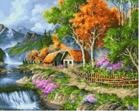 Картина по номерам Paintboy GX 28972 Домики у водопада 40x50 см