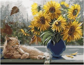 Картина по номерам Paintboy PK 79019 Кот и подсолнухи (Воробьёва Ольга) 40х50 см