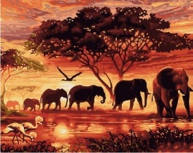 Картина по номерам Paintboy GX 5189 Слоны на закате 40x50 см