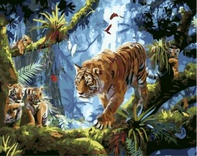 Картина по номерам Paintboy GX 33201 Тигриное семейство в джунглях 40x50 см