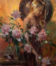 Картина по номерам Paintboy GX34641 Девушка у вазы с цветами 40х50 см