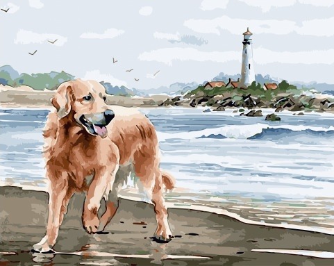Картина по номерам Paintboy GX 34293 Радостный пес у берега 40x50 см фото 1