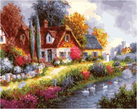 Картина по номерам Paintboy GX 32384 Тихий канал вдоль деревни 40х50 см фото 1