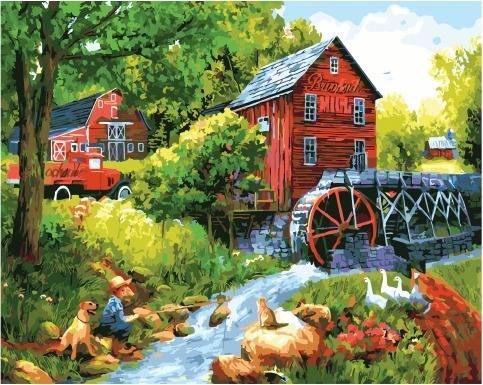 Картина по номерам Paintboy GX 34668 Водяная мельница в деревне 40x50 см фото 1