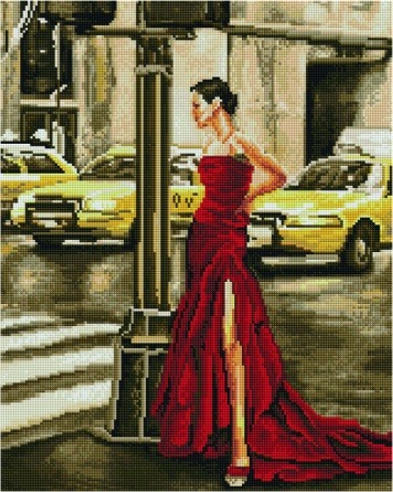 Алмазная мозаика GF 4047 Брюнетка в красном платье 40x50 см фото 1