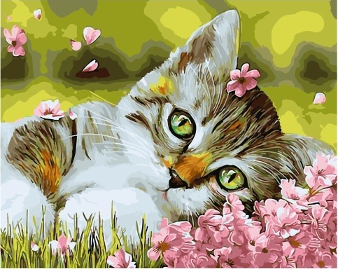 Картина по номерам Paintboy GX 34634 Котенок в цветочках 40x50 см фото 1