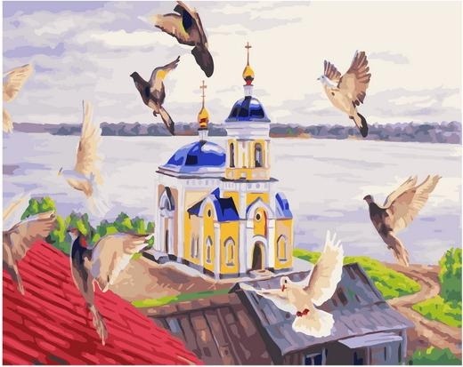 Картина по номерам Paintboy GX 24746 Церковь и голуби (Самарская Елена) 40х50 см фото 1