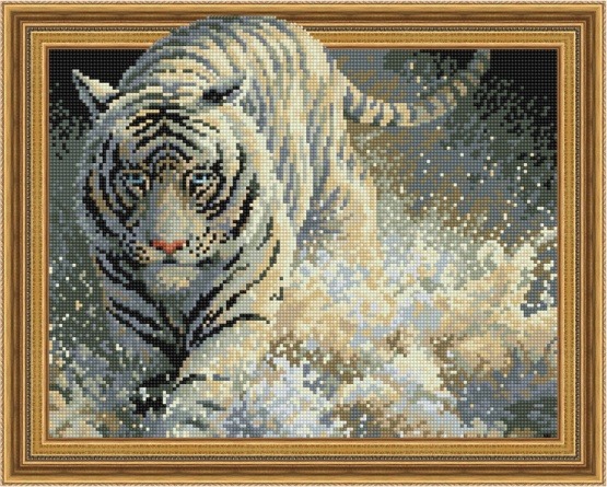 Алмазная мозаика 3D эффект TSGJ 1169 Белый тигр и брызги 40*50 фото 1