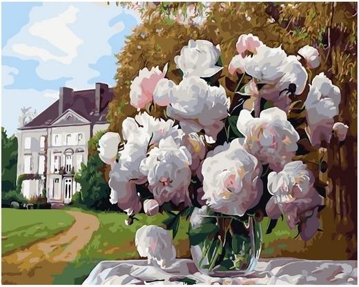 Картина по номерам Paintboy GX 33803 Белые пионы в осеннем саду 40х50 см фото 1
