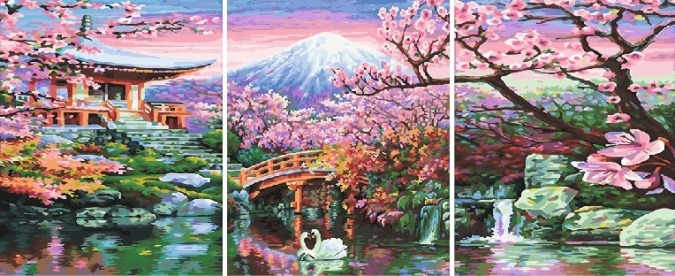 Картина по номерам ТРИПТИХ Paintboy PX 5227 Цветущая вишня 3 шт. 40x50 см фото 1