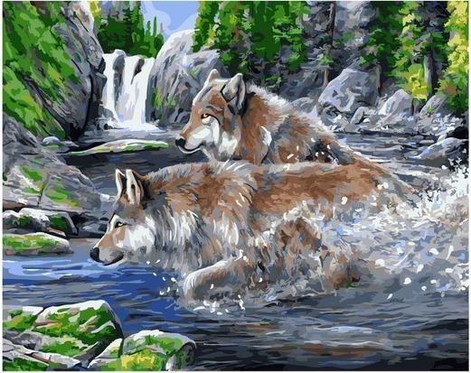 Картина по номерам Paintboy GX 36883 Волки/ Погоня через реку 40х50 см фото 1