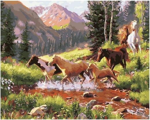 Картина по номерам Paintboy GX 30717 Табун лошадей в горных лесах 40х50 см фото 1