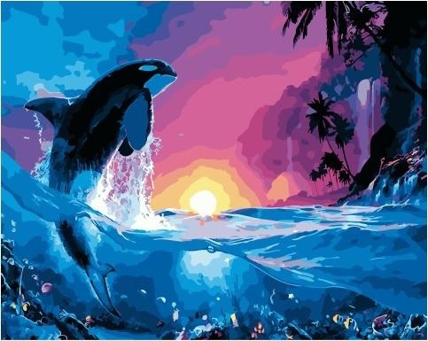 Картина по номерам Paintboy PK 59073 Дельфин на закате 40х50 см фото 1