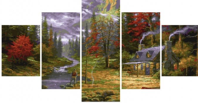 Модульная картина по номерам WX 1090 Сказочная избушка 2 шт. 30х40 см + 2 шт. 30х60 см + 1 шт. 30х80 см фото 1