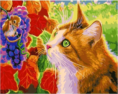 Картина по номерам Paintboy GX 34576 Кот и мышонок на винограде 40x50 см фото 1