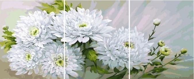 Картина по номерам ТРИПТИХ Paintboy PX 5316 Белые хризантемы 3 шт. 40x50 см фото 1