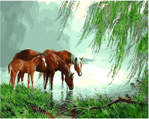Картина по номерам Paintboy GX 31668 (GX 31699) Кони на водопое 40х50 см фото 1
