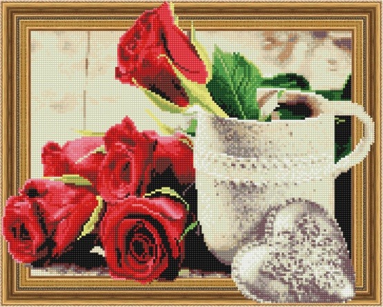 Алмазная мозаика 3D эффект TSGJ 1189 Розы и медальон 40*50 фото 1
